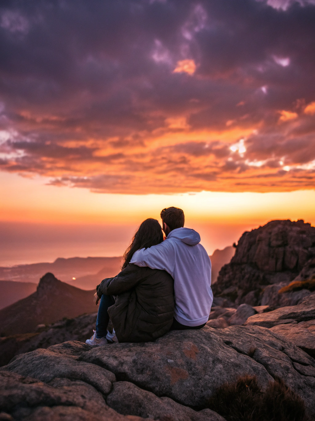 Couple looking out over the Smoky Mountains at sunset