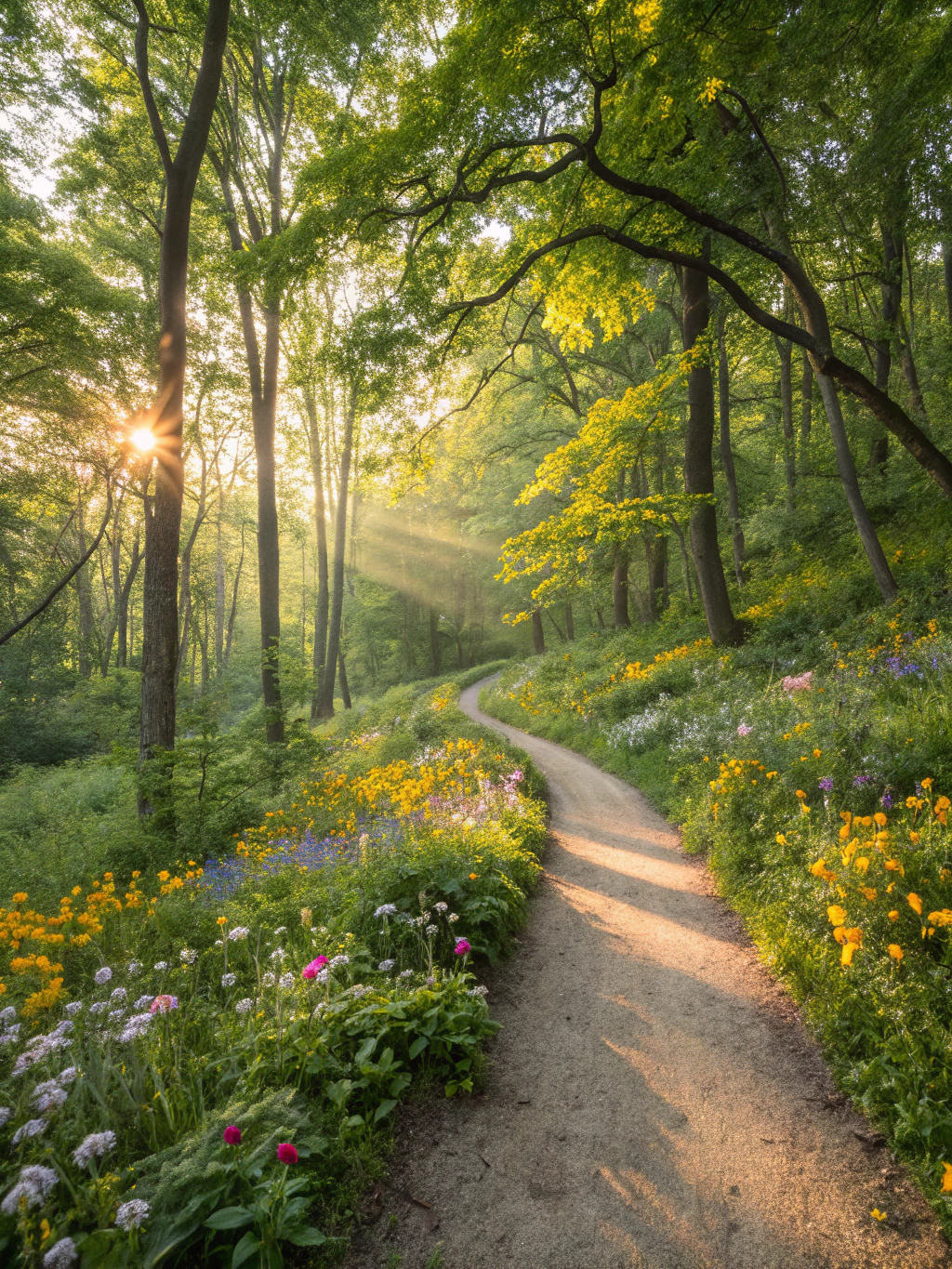Lush green hiking trail winding through the Great Smoky Mountains