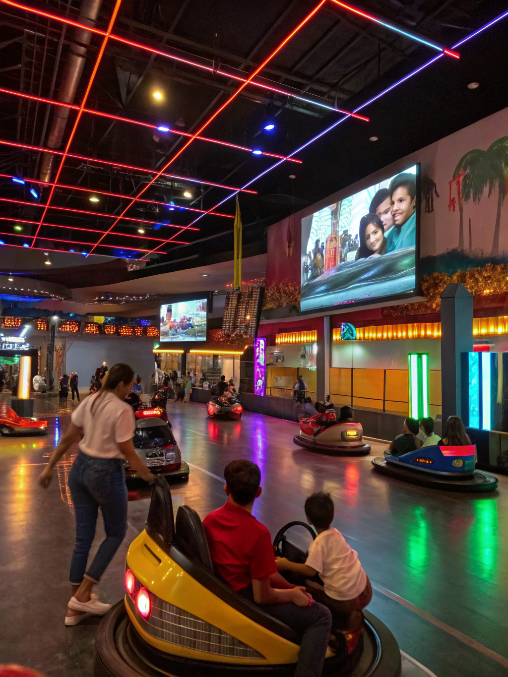 Families enjoying interactive indoor games at a local attraction