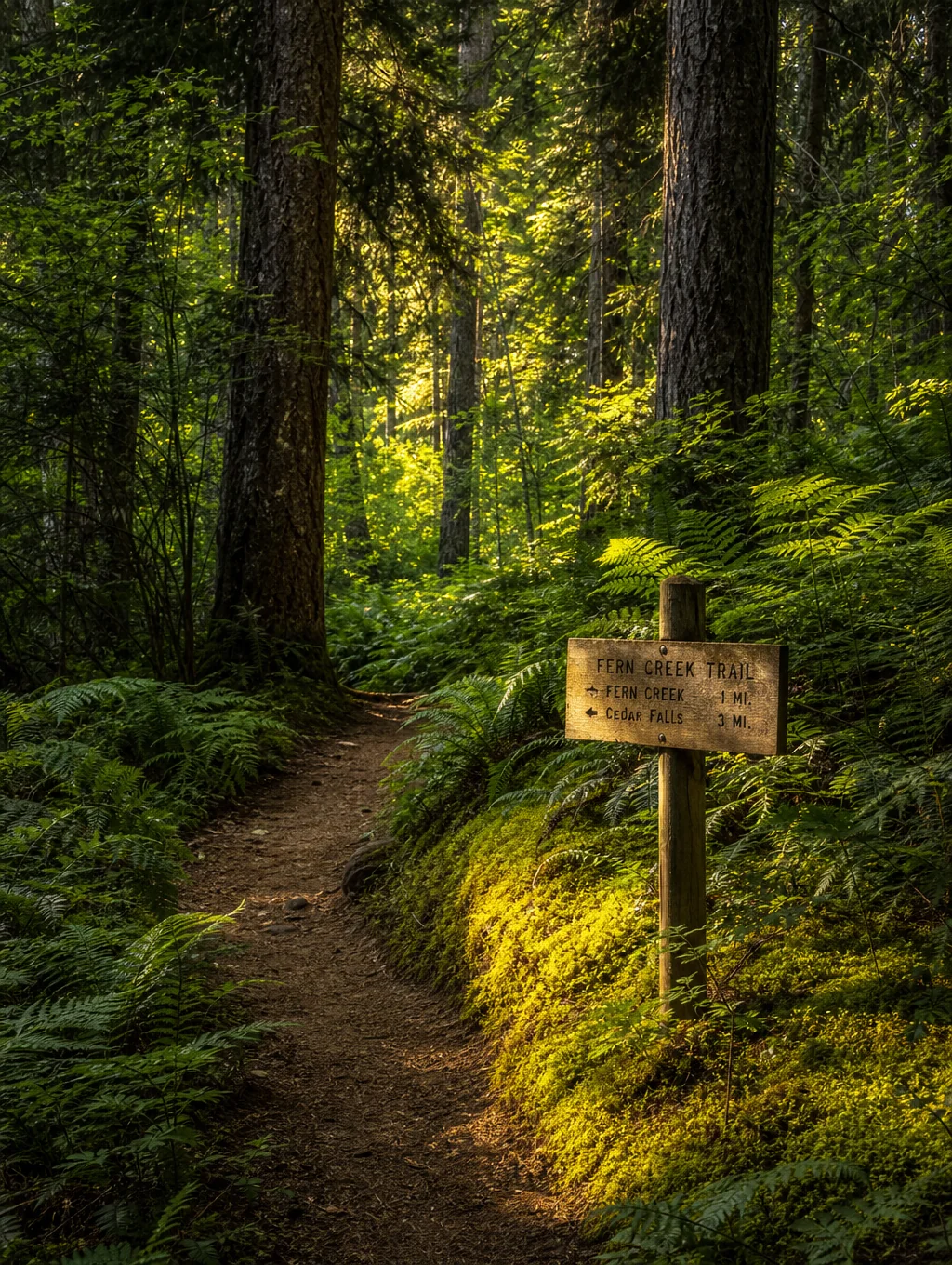 Lush forest trail in the Great Smoky Mountains during early morning