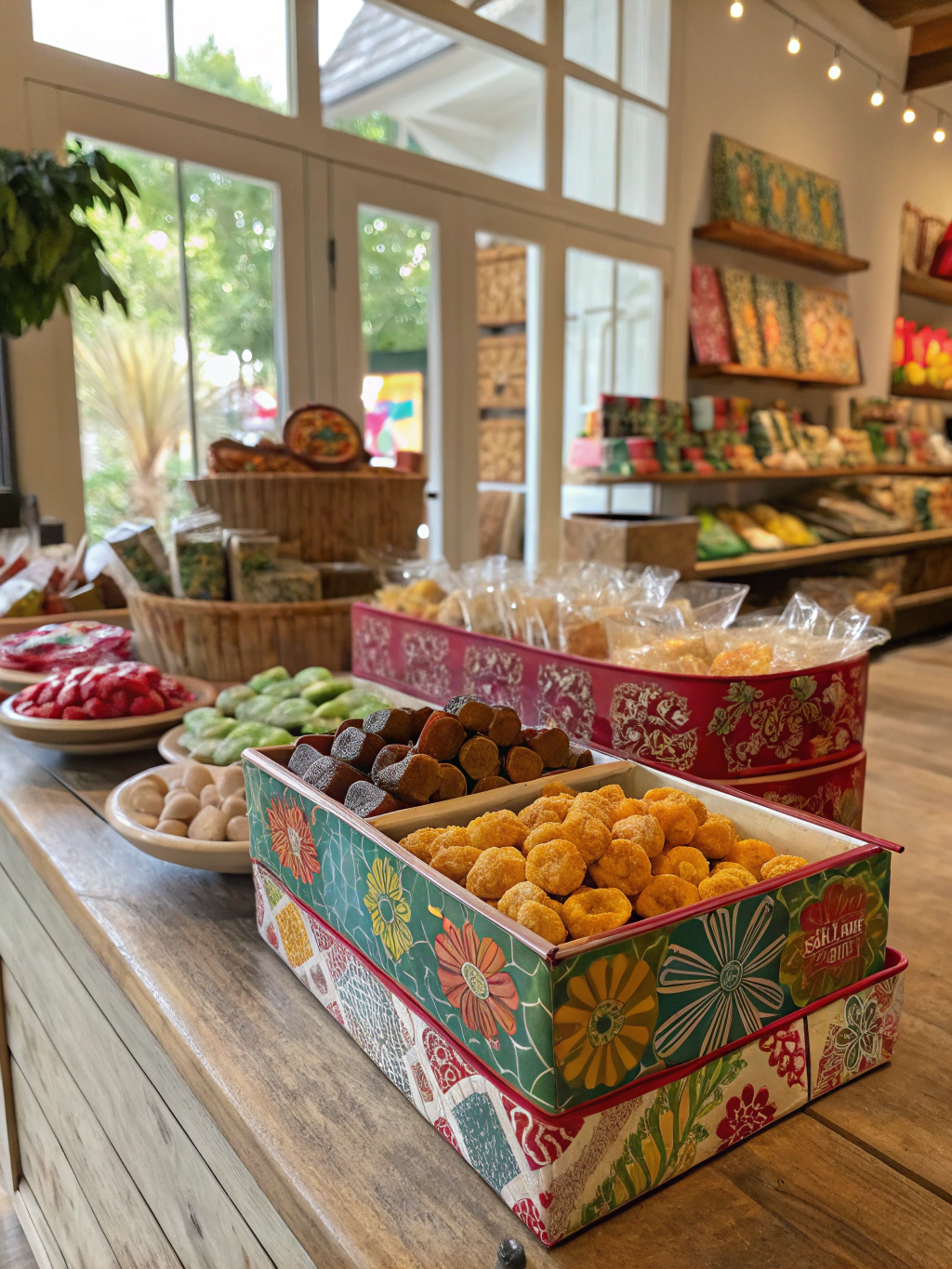 Copper kettles in a traditional mountain candy shop with fresh fudge