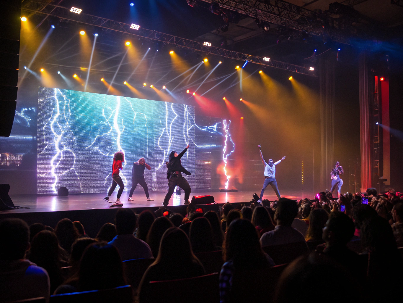Dazzling stage lights and performers at a Pigeon Forge theater