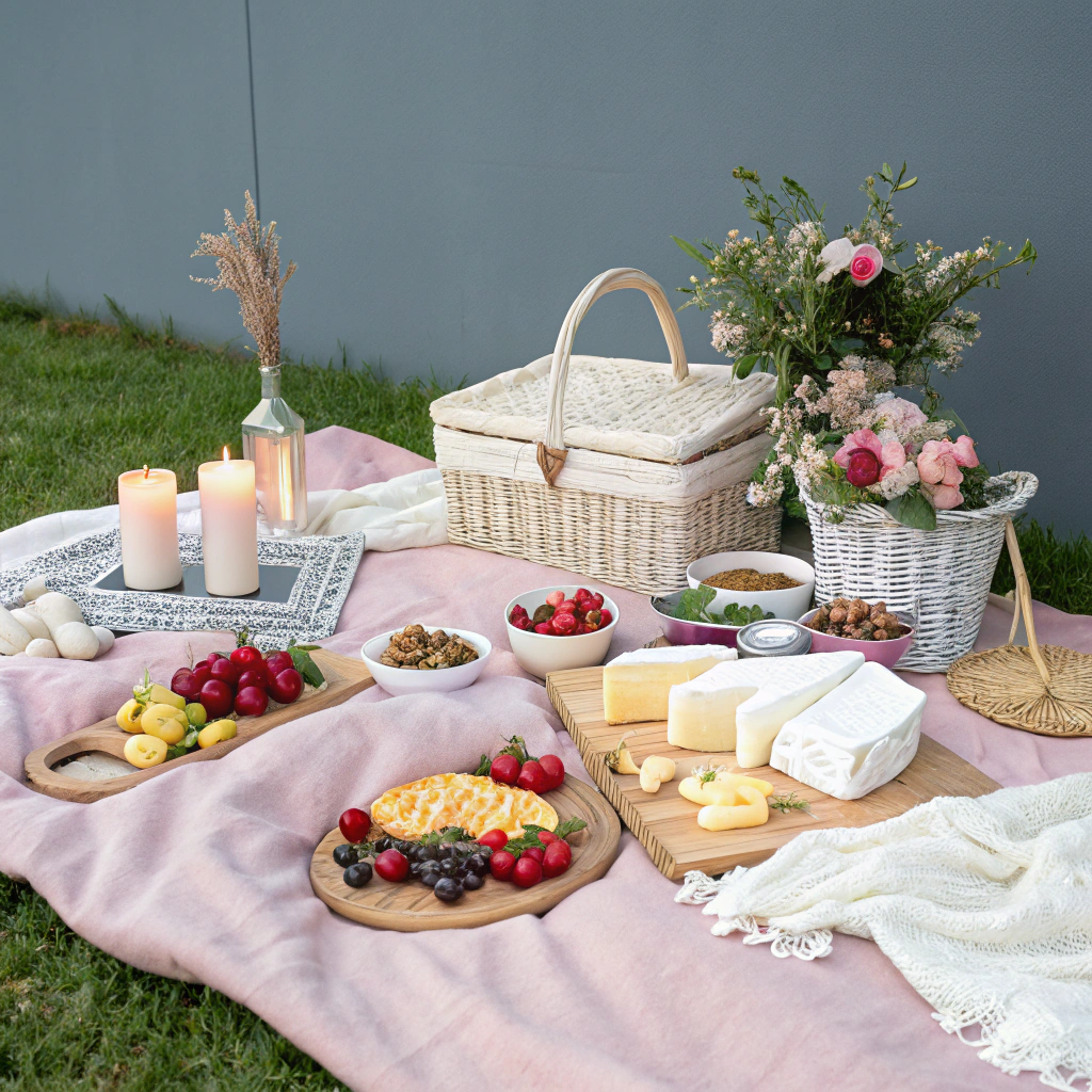 Picnic setup by a clear mountain stream in a lush valley