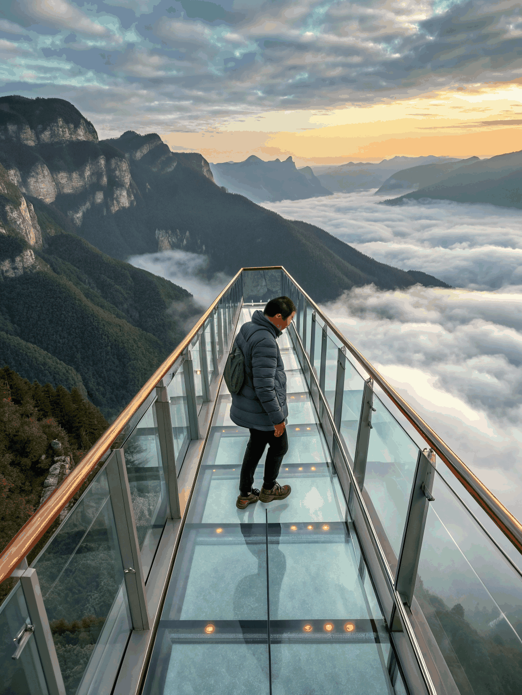 Pedestrian cable bridge suspended high above the Smoky Mountain valley