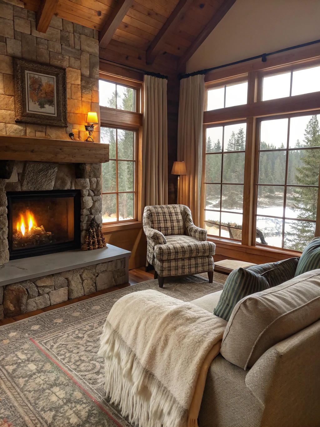 Cozy lodge suite with timber walls and warm lighting in Pigeon Forge