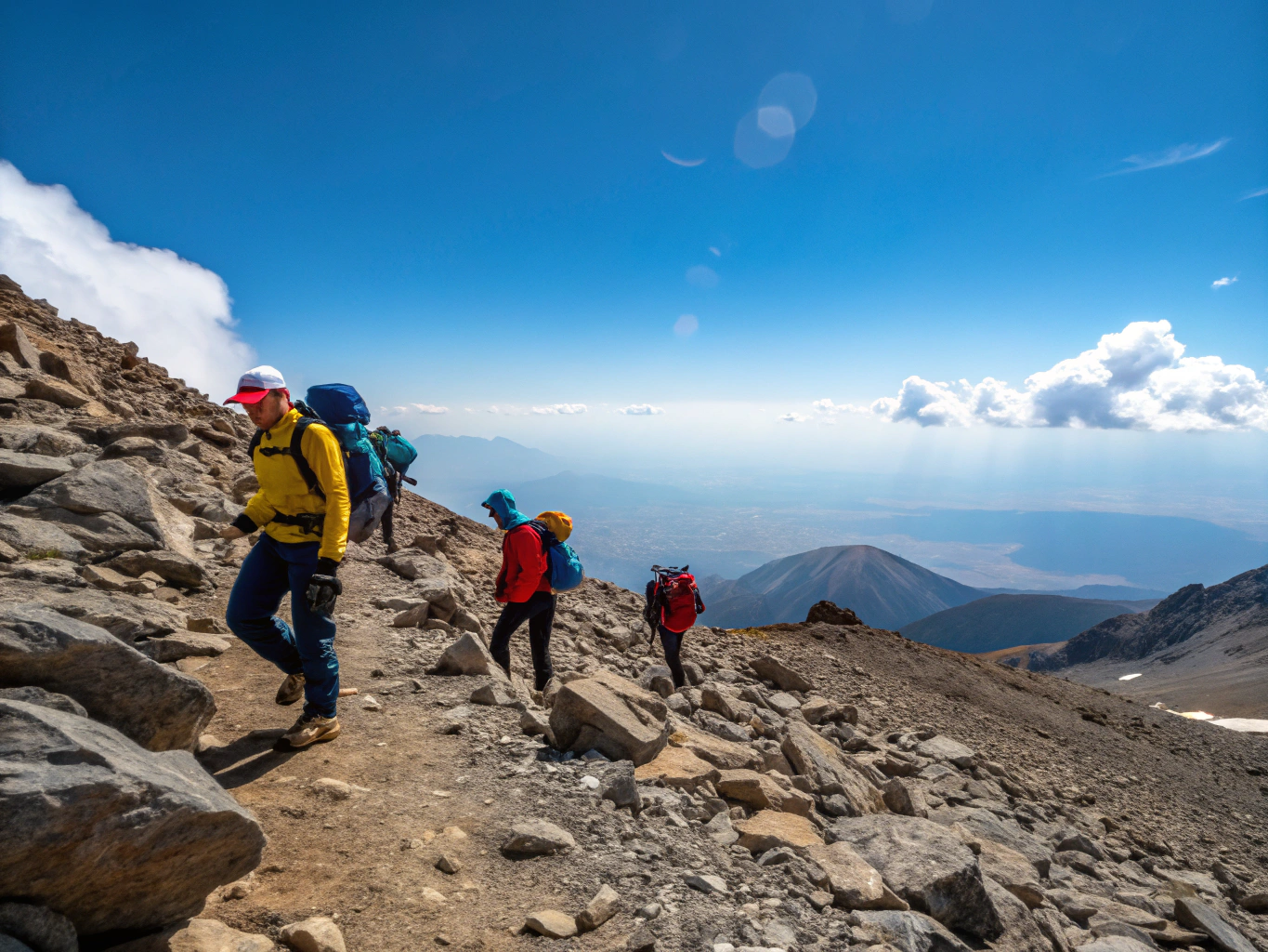 Adventurous hikers standing on a rocky overlook in the Smoky Mountains