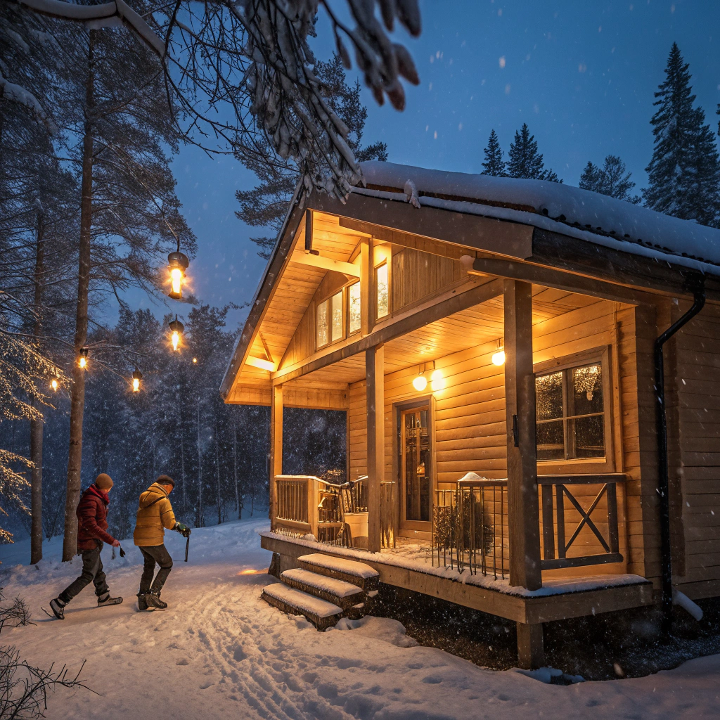 Thousands of twinkling lights illuminating the mountain lodge